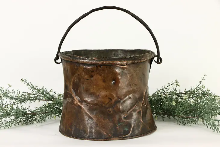 Copper Antique Hand Hammered Farmhouse Stew Pot or Bucket #36827