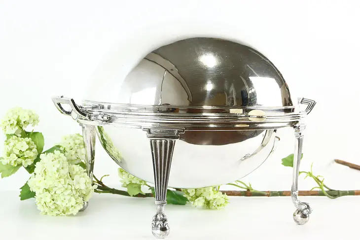 Victorian Antique English Silverplate Oval Dome Top Server & Liners #34829