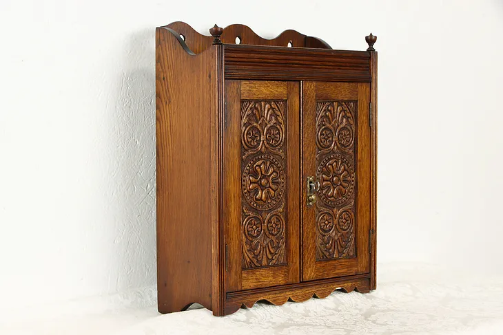 Oak Antique Wall or Tabletop Humidor Pipe Cabinet, Jewelry Medicine Chest #37131