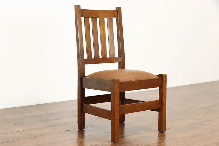 Craftsman Antique Arts & Crafts Mission Oak Chair Leather Quaint Stickley #37405