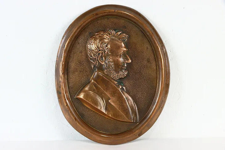 Hand Hammered Antique Copper Relief Plaque, Abraham Lincoln, 12.5" #37446