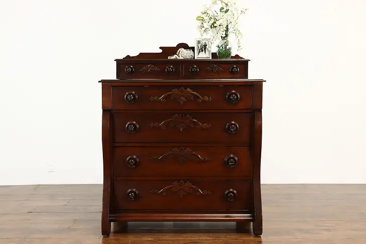 Victorian Antique 1860 Carved Walnut Chest or Dresser, Jewelry Drawers  #35086
