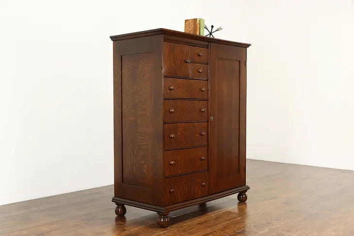 Quartersawn Craftsman Oak Antique Wardrobe, Chest, Armoire, Closet #37217