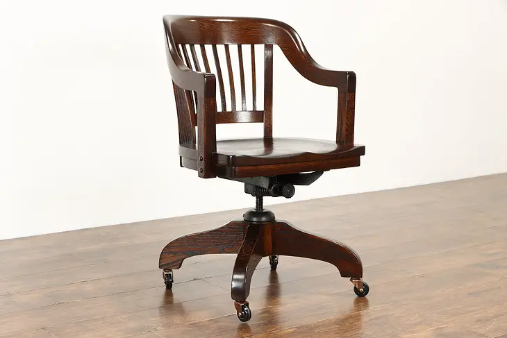 Oak Quarter Sawn Antique Swivel Adjustable Office or Library Desk Chair #36392