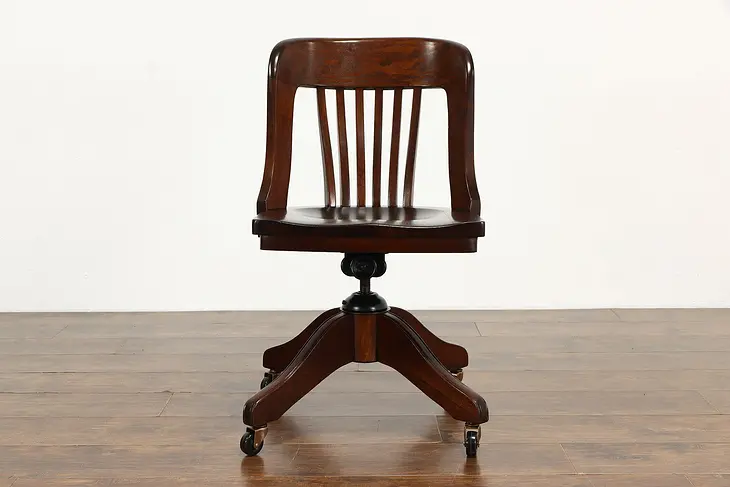 Walnut Antique 1925 Swivel Adjustable Office or Desk Chair #36417