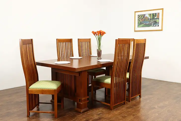 Arts & Crafts Mission Cherry Vintage Craftsman Dining Set Table, 6 Chairs #37213