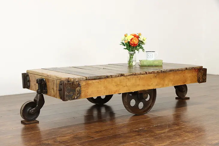 Industrial Salvage Antique Railroad Cart, Farmhouse Coffee Table #37638