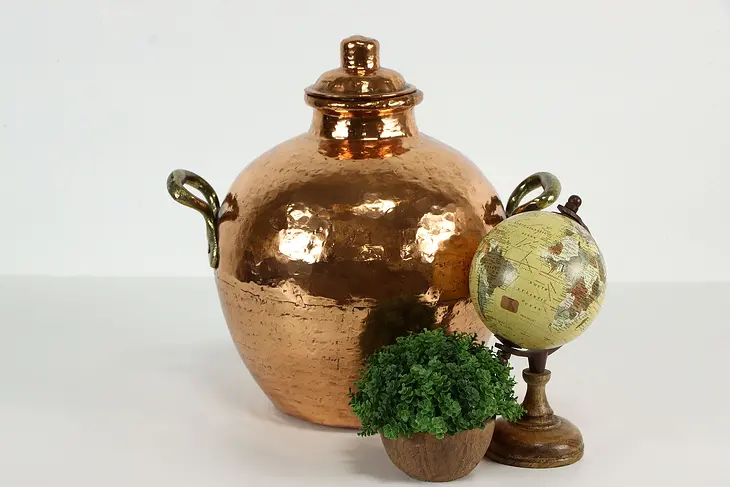 Hand Hammered Copper Antique Farmhouse Lidded Urn or Oil Pot #37718