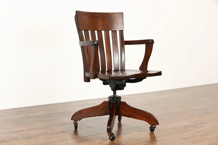Craftsman Antique Quarter Sawn Oak Adjustable Swivel Office Desk Chair #34104