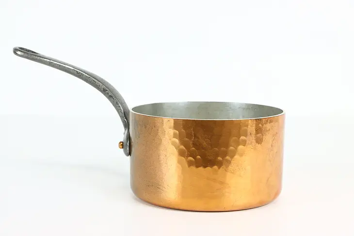 Hammered Copper Vintage Farmhouse Kettle with Iron Handle Made in France #37949