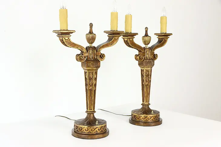 Pair of Vintage Candelabra Lamps, Beeswax Candles #34499