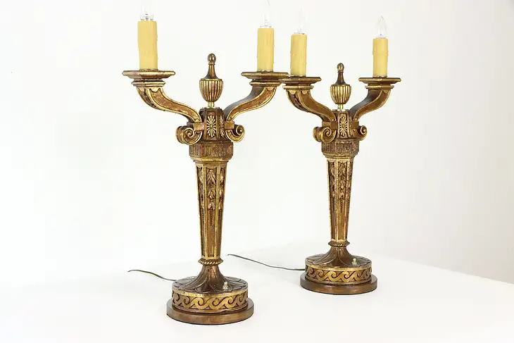 Pair of Vintage Candelabra Lamps, Beeswax Candles #34499