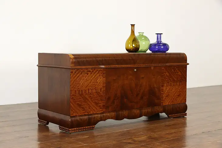 Art Deco Waterfall Design 1930's Vintage Cedar Lined Blanket Chest, Lane #37725