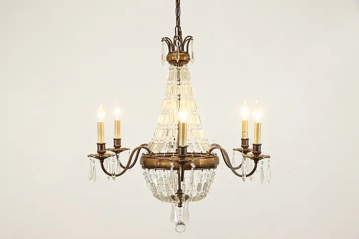 Bellini Crystal 6 Candle Oval Chandelier, Prisms & Ball, Murray Feiss #37244