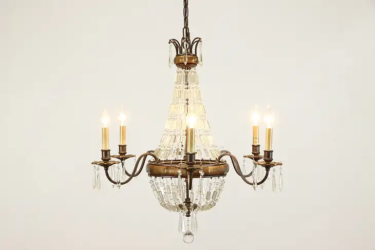 Bellini Crystal 6 Candle Oval Chandelier, Prisms & Ball, Murray Feiss #37244