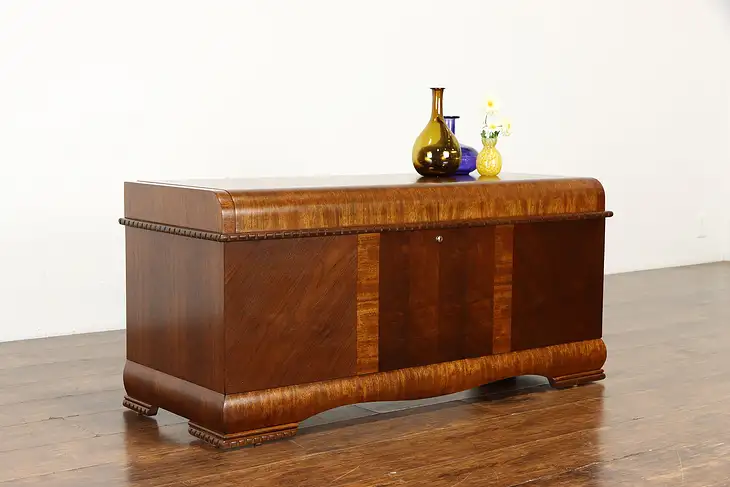 Art Deco Waterfall Design Vintage Cedar Trunk or  Blanket Chest, Lane #37712