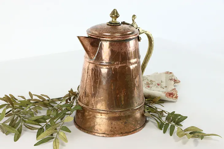 Copper & Brass Antique Hammered Farmhouse Coffee Pot #38101
