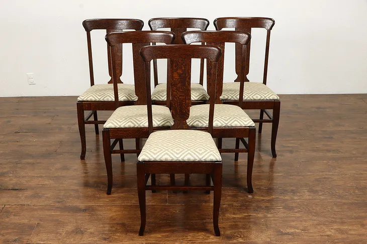 Set 6 Antique Farmhouse Craftsman Mission Oak Arts & Crafts Dining Chairs #37402