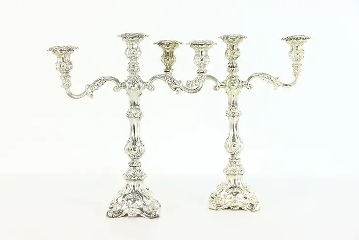 Pair of Silverplate Triple Antique Candelabra, Signed Barbour #38289