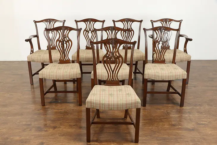 Set of 8 Vintage Mahogany Georgian Chippendale Mahogany Dining Chairs #38390