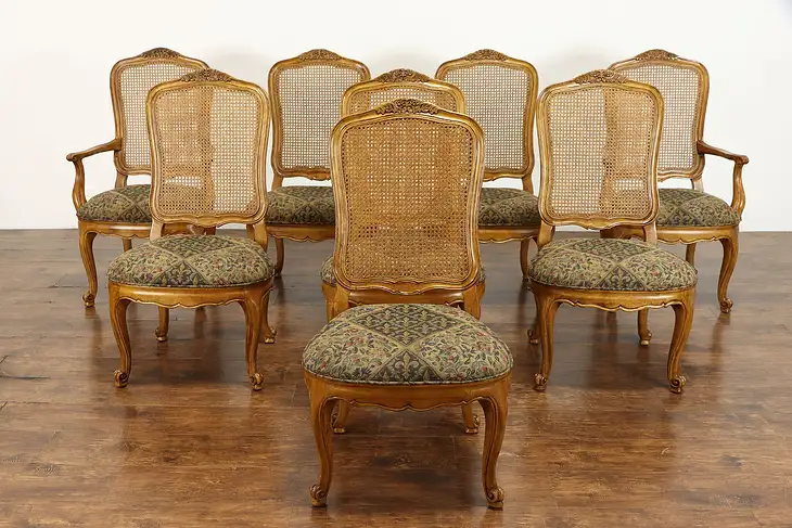 Set of 8 French Country Farmhouse Vintage Dining Chairs, Century  #38554