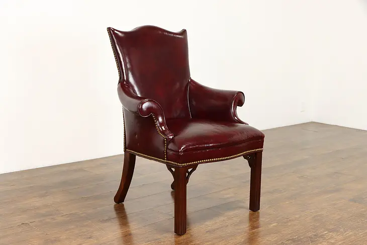 Red Vintage Leather Office Chair, Brass Nailheads, Westchester Leather #38606