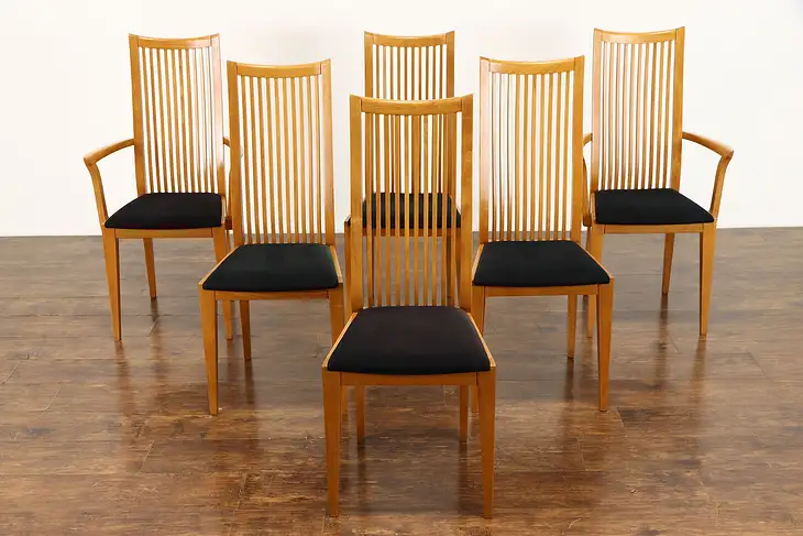 Set of 6 Italian Vintage Midcentury Modern Oak Chairs, Signed Potocco #38637