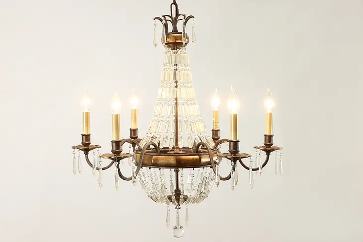 Bellini Crystal 6 Candle Oval Chandelier, Prisms & Ball, Murray Feiss #37242