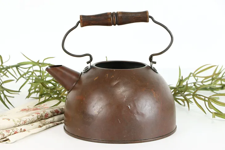 Copper Farmhouse Antique Wooden Handle Teapot or Kettle #37843
