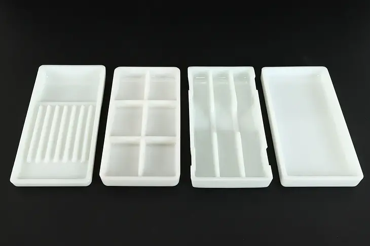 Antique Milk Glass 4 Dental Trays, American, Two Rivers WI #37861