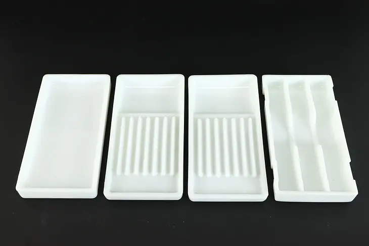 Antique Milk Glass 4 Dental Trays, American, Two Rivers WI  #38217