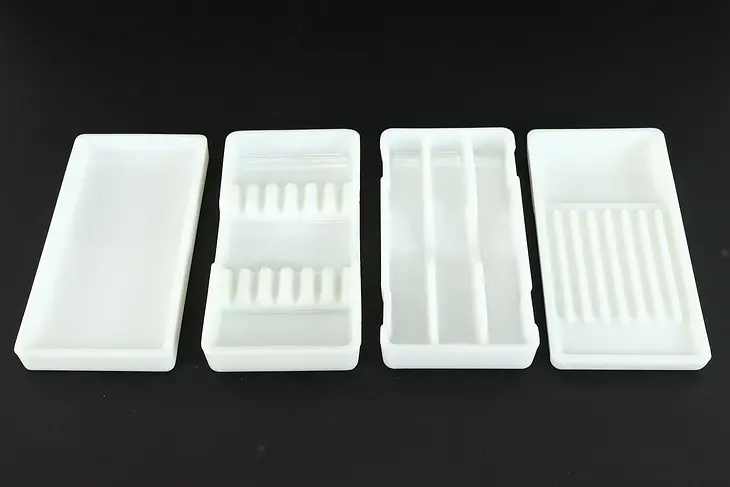 Antique Milk Glass 4 Dental Trays, American, Two Rivers WI  #38219