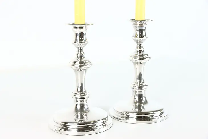 Victorian Pair of  Antique 1870 Silver Plate English Candlesticks #34225