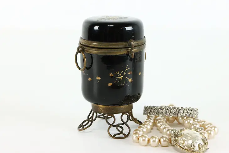 Victorian Antique Porcelain Dresser, Trinket, Jewelry Box, Boudoir Jar #37896