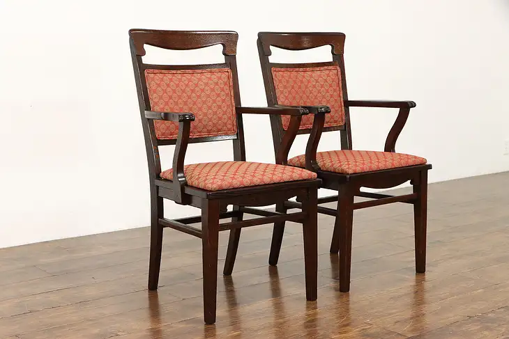 Pair of Antique Mission Oak Arts & Crafts Craftsman Desk or Dining Chairs #37975