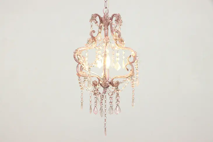 Petite Pink or Rose Beaded Faux Crystal Chandelier, Adjustable Chain #38683