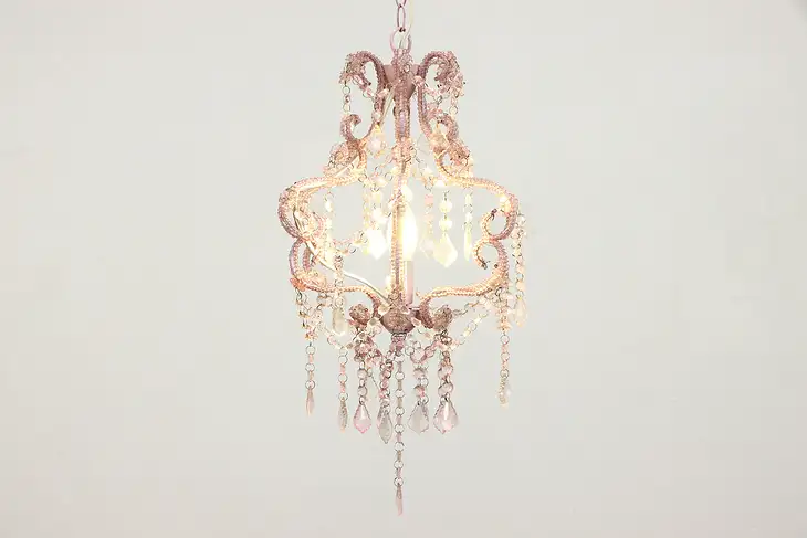 Petite Pink or Rose Beaded Faux Crystal Chandelier, Adjustable Chain #38683