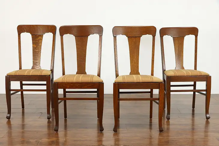 Arts & Crafts Mission Oak Set of 4 Antique Dining, Office Chairs, Murphy #37401