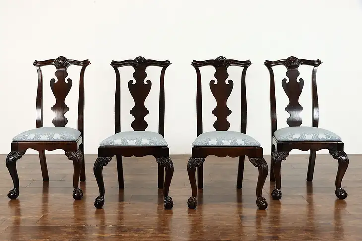 Set of 4 Vintage Georgian Design Dining or Game Table Chairs, Century #38353