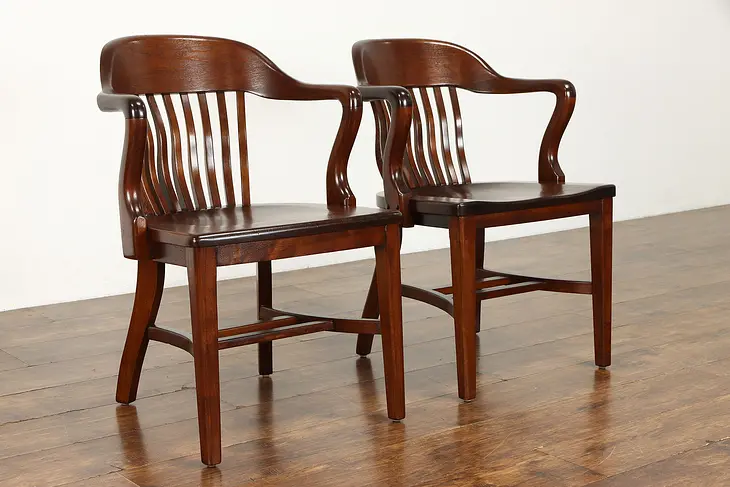Pair of Walnut Office, Banker or Desk Chairs, Signed Milwaukee #38775