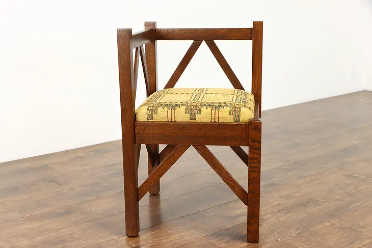 Arts & Crafts Mission Oak Craftsman Antique Corner Chair New Upholstery #38848