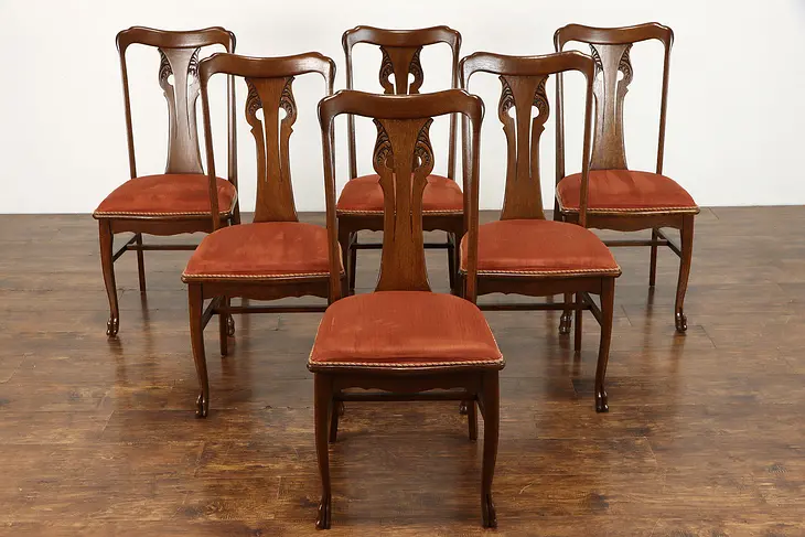 Set of Six Victorian Vintage Quarter Sawn Oak Dining Chairs, Graybar #39068