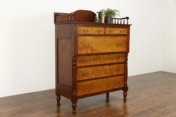 Empire Antique Tall Chest or Dresser, Cherry & Curly Birdseye Maple #33888