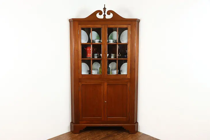 Traditional Vintage Walnut Corner China Cupboard or Display Cabinet #36476
