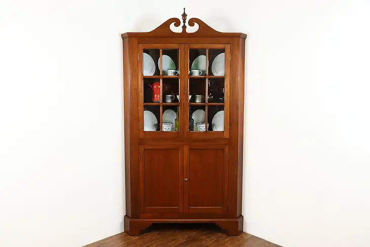 Traditional Vintage Walnut Corner China Cupboard or Display Cabinet #36476