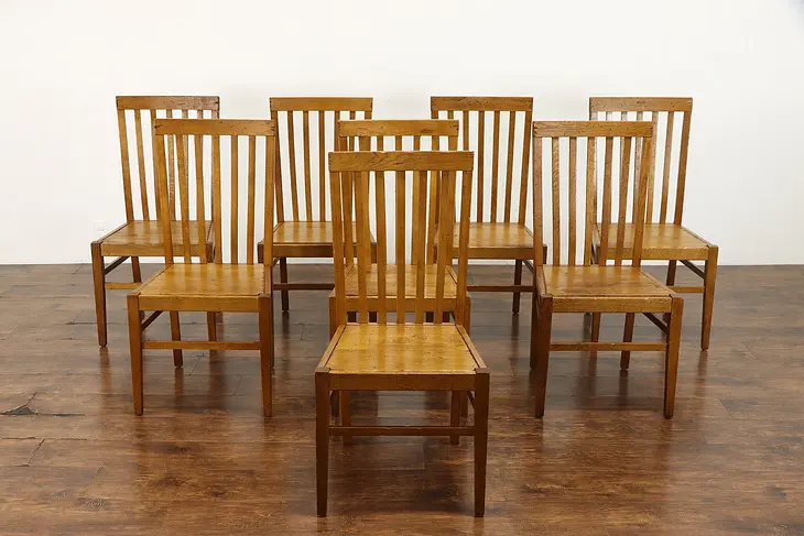 Set of 8 Arts & Crafts Mission Oak Vintage Craftsman Dining Chairs #38431