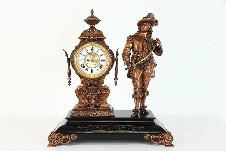 Victorian Antique Don Juan Statue Clock, Ansonia NY #39105