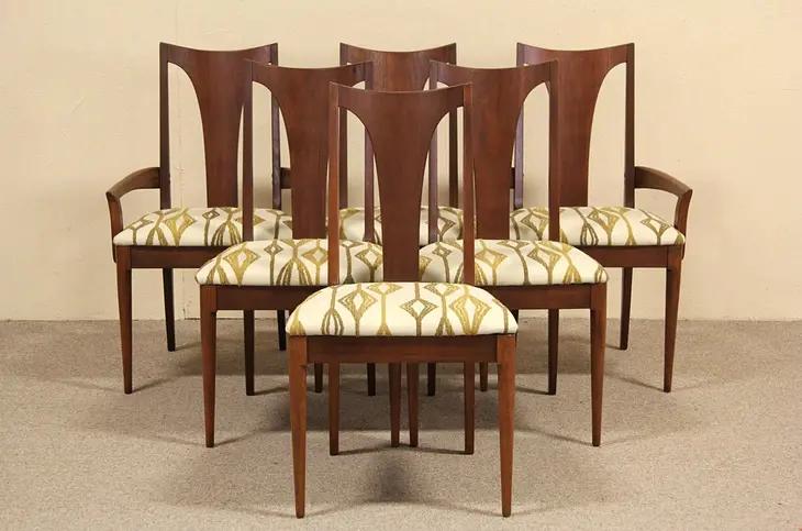 Set of 6 Midcentury Modern Walnut Dining Chairs, 1960 Vintage