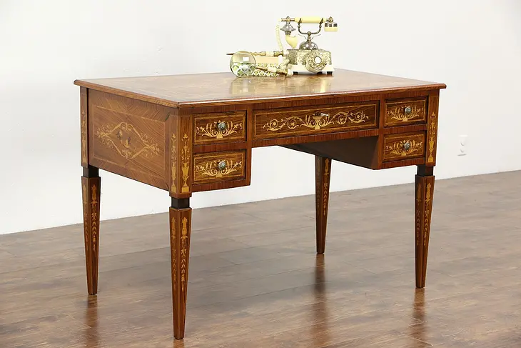 Italian Rosewood & Tulipwood 1940's Vintage Marquetry Library Desk