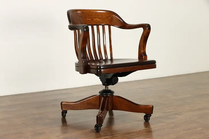 Vintage Swivel Adjustable Birch Office or Library Desk Chair, Johnson #35900